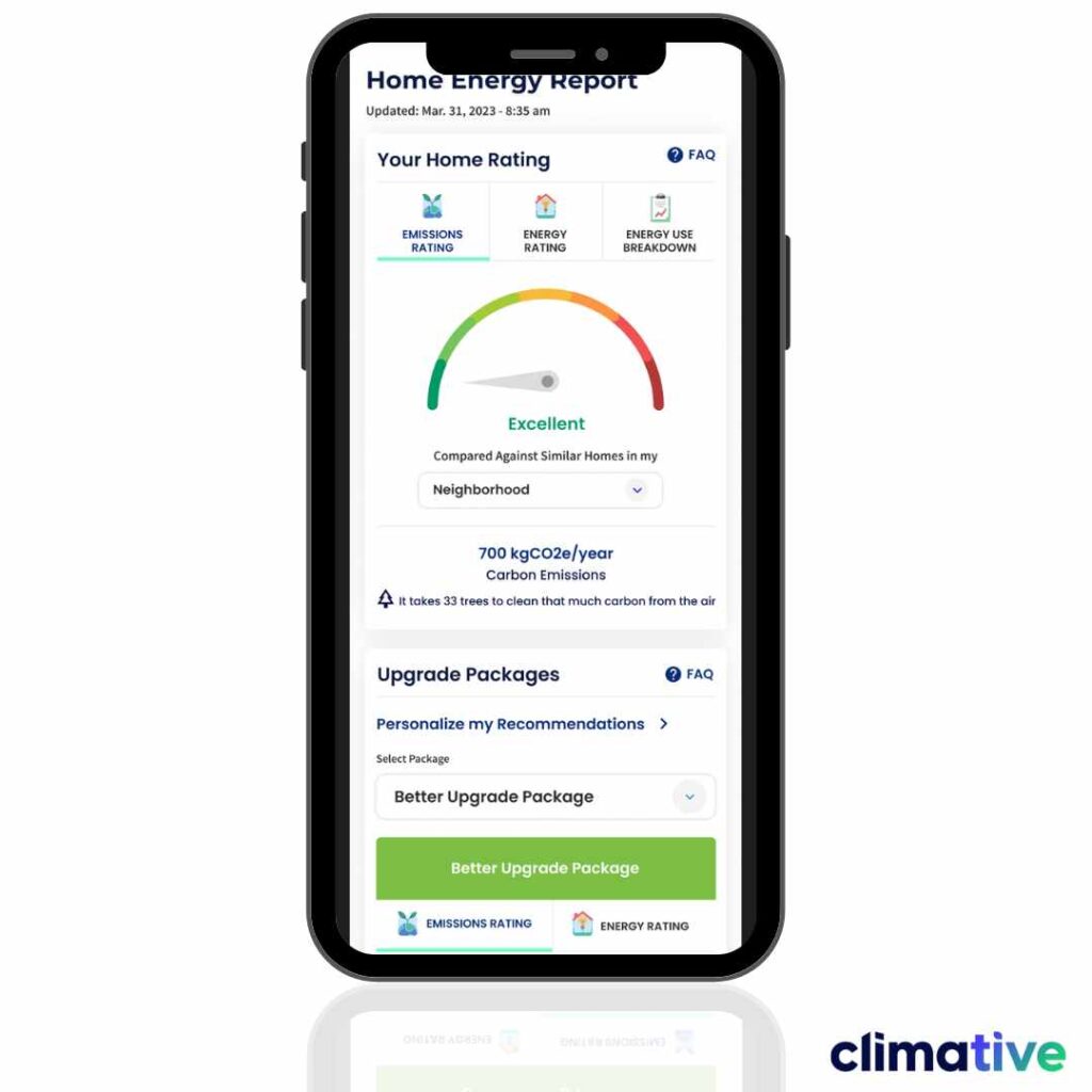 A Climative home energy report on a smarphone